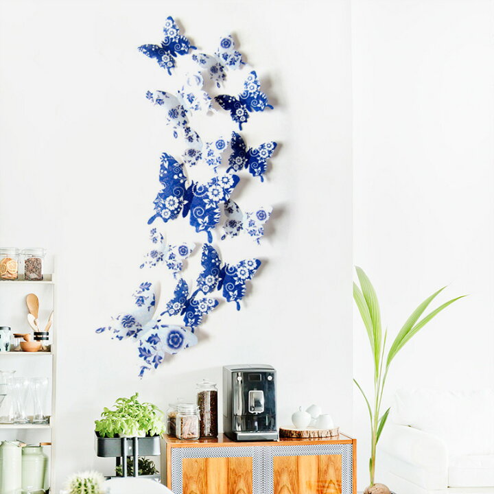 楽天市場 送料無料 ウォールデコレーション 3d 立体 ウォールステッカー デコレーション 蝶 蝶々 バタフライ チョウ 花柄 ステッカー シール Pvc ウォールデコ 飾り付け 壁装飾 飾り 装飾 壁面装飾 壁面デコレーション デコ 部屋 子供部屋 傷隠し キズ Plus Nao