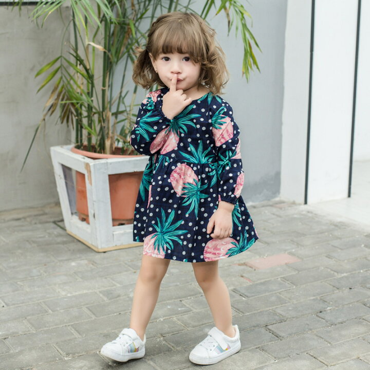 楽天市場 送料無料 ワンピース 子供服 こども ベビー キッズ ワンピース デザイン豊富 カラフル ラウンドネック 長袖 女の子 女児 90 100 110 1 130 Plus Nao
