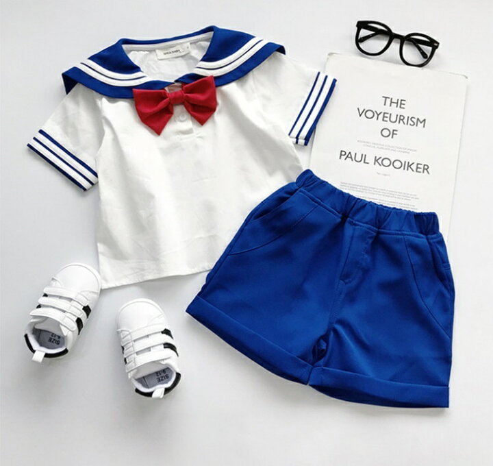 楽天市場 送料無料 セットアップ 半袖ブラウス ショートパンツ セーラー服 子供服 夏 トップス ボトムス 上下セット リボン 女の子 男の子 ショーパン 短パン キッズ ジュニア Plus Nao