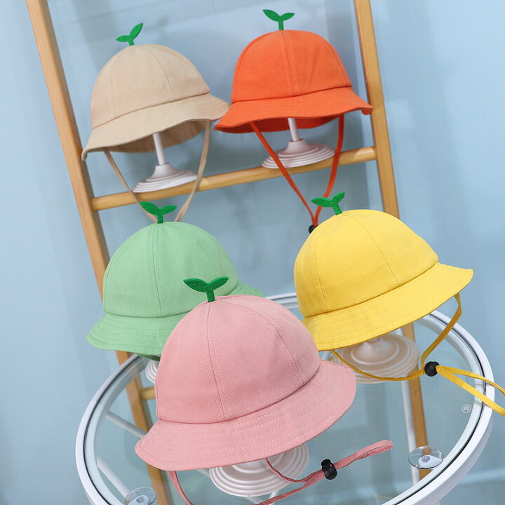 楽天市場 送料無料 ハット ベビー 帽子 子供用 女の子 男の子 葉っぱ 芽 無地 おしゃれ かわいい お出かけ お散歩 紐付き イエロー ピンク Plus Nao