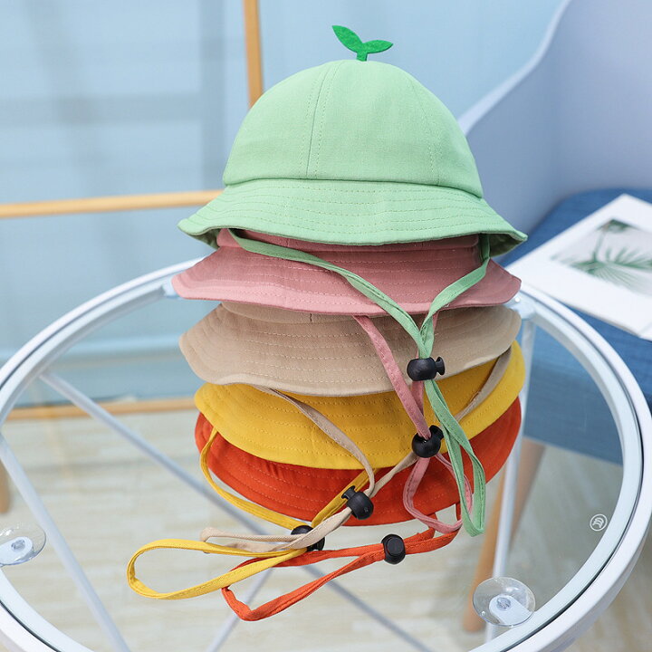 楽天市場 送料無料 ハット ベビー 帽子 子供用 女の子 男の子 葉っぱ 芽 無地 おしゃれ かわいい お出かけ お散歩 紐付き イエロー ピンク Plus Nao