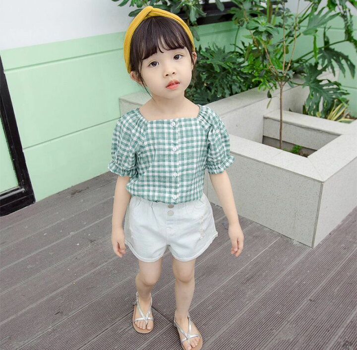 送料無料 ベビー 半袖 半袖ブラウス 上下セット 女児 2点 コットン ギャザーブラウス 刺繍ブラウス 女の子 短パン ショートパンツ 夏 ブラウス