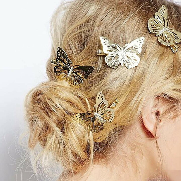 楽天市場 送料無料 ヘアアクセサリー ヘアピン ヘアクリップ 蝶 バタフライ ゴールド ヘアアレンジ 髪飾り かわいい パーティー レディース アクセサリー Plus Nao