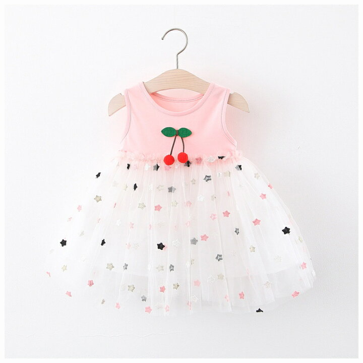 楽天市場 送料無料 ワンピース 子供服 ワンピース ノースリーブ フレンチスリーブ ひらひら フレアスカート イチゴ ストロベリー 刺繍 女の子 夏 カジュアル かわいい おでかけ ベビー Plus Nao