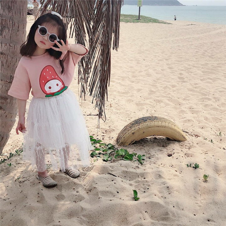 楽天市場 送料無料 半袖tシャツ カットソー キッズ プリント イラスト 夏服 子供服 子供用 かわいい 女の子 女児 パンダ イチゴ オレンジ Plus Nao