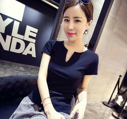 【楽天市場】送料無料半袖カットソー レディース トップス 無地 Vネック 女性用 シンプル 胸元切り込み 半袖Tシャツ OL ビジネス