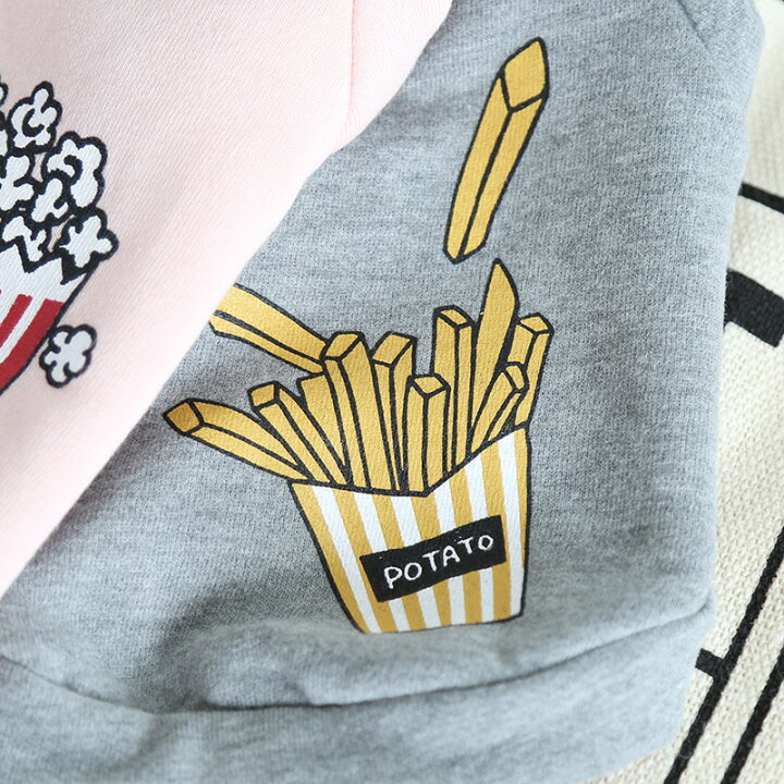 楽天市場 送料無料 ドッグウェア トレーナー 犬服 猫服 犬用ウェア ペットウェア 秋 冬 小型犬 ポップコーン フライドポテト 可愛い おしゃれ お散歩 記念写真 インスタ映え ギフト プレゼント ピンク グレー Plus Nao