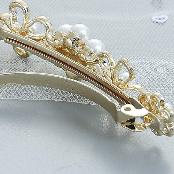 バレッタ キラキラ ゴールド シルバー パーティ パール フラワー ヘアアクセ ヘアアレンジ モチーフ リーフ 二次会 愛され 結婚式 日本製 愛され