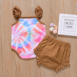 楽天市場 送料無料 セットアップ 2点セット ロンパース ブルマパンツ ベビー キッズ 子供服 女の子 キャミソール マーブル カラフル フリル リボン 可愛い おしゃれ カバーオール オーバーパンツ かぼちゃパンツ 股下スナップ 夏服 Plus Nao