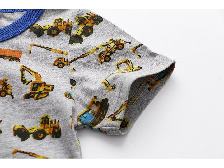 楽天市場 送料無料 Tシャツ 半袖カットソー 子供服 キッズ ベビー 男の子 女の子 男女兼用 ラウンドネック クレーン車 ショベルカー ホイールローダ ブルドーザー 重機 イラスト プリント おしゃれ かっこいい 普段使い 春 夏 男児 女児 通園 通学 Plus Nao