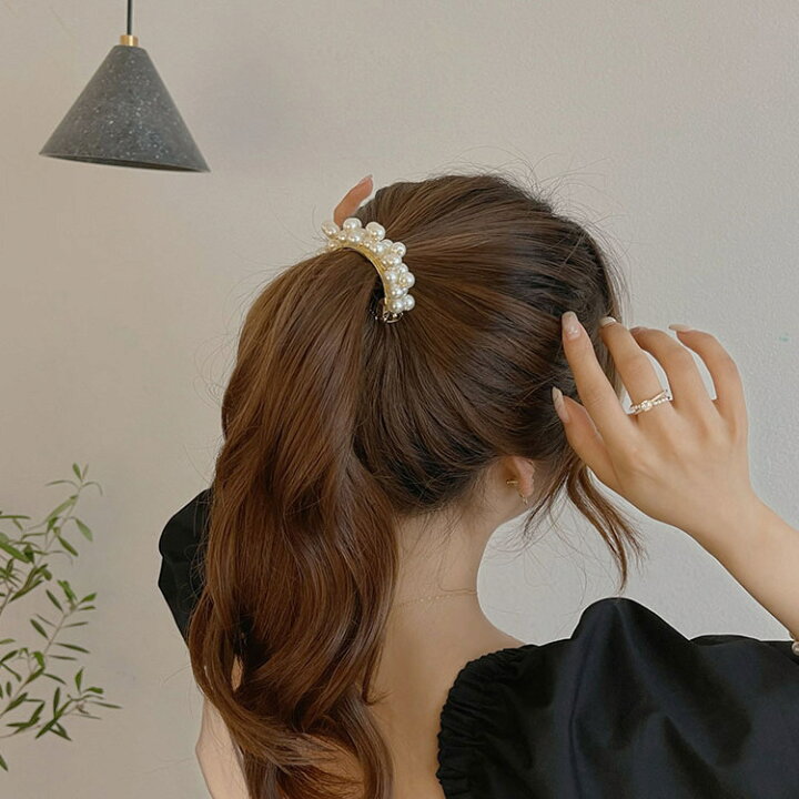 バレッタ ヘアアクセサリー まとめ髪 ハーフアップ フェイクパール ヘア ポニー レディース 大きめ 大ぶり 大人可愛い 存在感 髪留め 髪飾り ｕ型 人気ブランド新作豊富 レディース