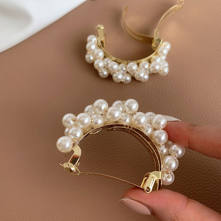 バレッタ ヘアアクセサリー まとめ髪 ハーフアップ フェイクパール ヘア ポニー レディース 大きめ 大ぶり 大人可愛い 存在感 髪留め 髪飾り ｕ型 人気ブランド新作豊富 レディース