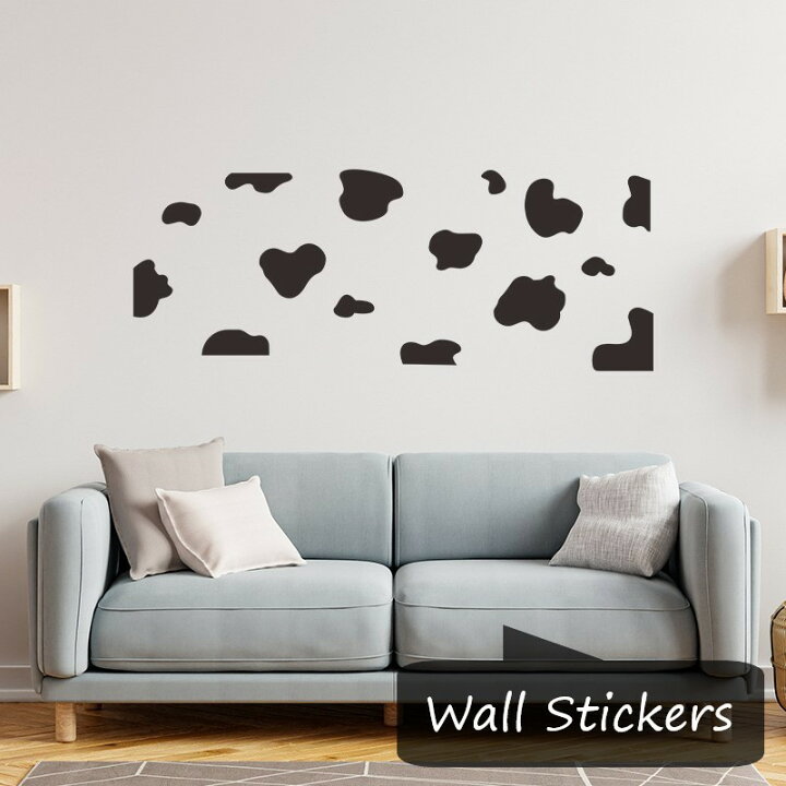 楽天市場 送料無料 ウォールステッカー 壁紙シール 壁飾り 装飾 ウシ柄 牛柄 モノクロ モノトーン ブラック シンプル 可愛い キュート ポップ カジュアル おしゃれ リビング キッチン 子供部屋 店内装飾 カフェ Plus Nao