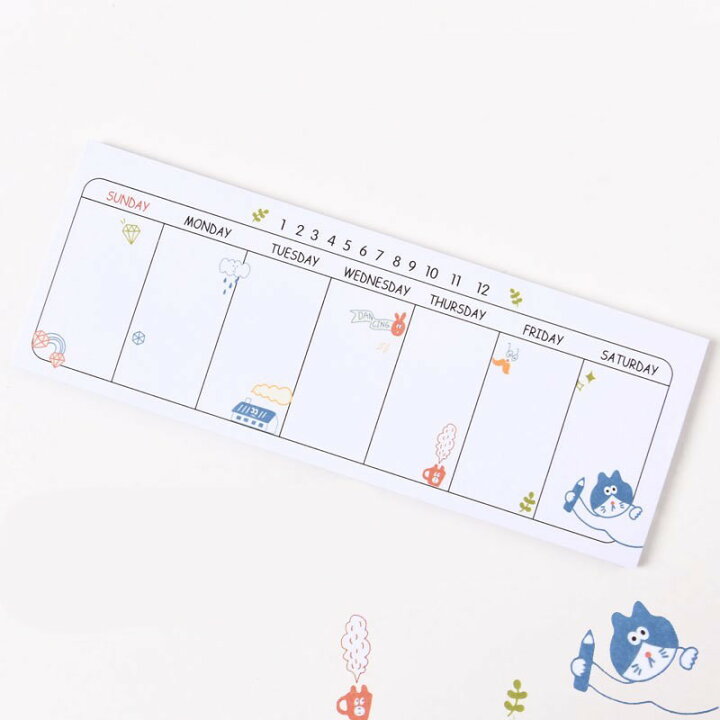 楽天市場 送料無料 文具 付箋 スケジュール 40枚入り イラスト入り １週間 ウィークリースケジュール フリースケジュール付箋 ステーショナリー 女の子 女性 学生 主婦 手書き カラー やることリスト Todoリスト 手帳 ダイアリー 予定管理 便利 かわいい Plus Nao