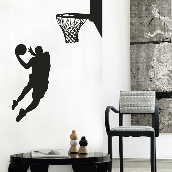 楽天市場 送料無料 ウォールステッカー 壁紙シール 壁装飾 装飾 ステッカー 雑貨 壁 壁紙 シール インテリア 窓 小物 バスケットボール バスケットゴール バスケ かっこいい クール シンプル モノクロ 取り外せる 子供部屋 リビング 黒 ブラック Plus Nao