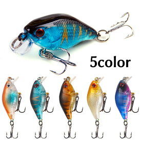 送料無料 クランクベイト ルアー フィッシング 釣り用品 ハードルアー 疑似餌 釣り具 偽餌 4cm 4.6g トレブルフック フック付き 樹脂製 バス釣り アウトドア 魚釣り カラフル