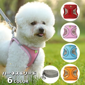 送料無料 ハーネス リード 2点セット 犬用 胴輪 ペット用品 ベスト メッシュ 通気性 散歩紐 牽引紐 リーシュ シンプル ペットグッズ お出掛け お散歩 イヌ用