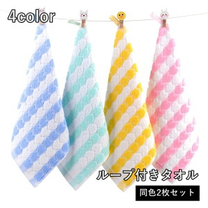 送料無料 ループ付きタオル 2枚セット ハンドタオル ミニタオル 子供用 キッズ ベビー 吊り下げ お手拭き 布巾 ふきん 吸水 洗顔タオル 幼稚園