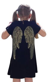送料無料 Tシャツ シャツ トップス 半袖 丸首 ラウンドネック ユニセックス メンズ レディース 天使の羽 黒 ブラック 親子お揃い 親子ペア 男性 女性 カジュアル