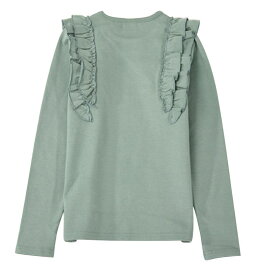 送料無料 子供服 フリルトップス フリル ロンT 長袖Tシャツ Tシャツ カットソー 長袖 ロングTシャツ 子供 キッズ ジュニア 女の子 丸首 ラウンドネック クルーネック かわいい くすみカラー 無地 着まわし ヘビロテ カラバリ豊富 子ども こども ガールズ 女児