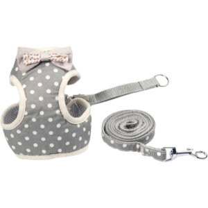 送料無料 ハーネス リード 2点セット 猫用 ネコ ペットグッズ 胴輪 散歩紐 牽引紐 平紐 チェック柄 ドット柄 蝶ネクタイ メッシュ 通気性 ナスカン 長さ調節可能 脚を通すタイプ 猫用品 猫グ