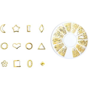 送料無料 ネイルアートパーツ メタリックパーツ 12種入り ネイルアート用品 デコ用 メタルパーツ ゴールドカラー ジェルネイル 立体パーツ キラキラ かわいい おしゃれ ゴージャス 花 星 貝