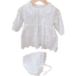 送料無料 セレモニードレス ロンパース カバーオール 長袖 帽子付き 2点セット 子供服 ベビー 赤ちゃん 新生児 長袖 刺繍 レース ワンピース かわいい キュート 女の子 股スナップボタン 退