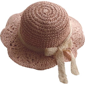 送料無料 麦わら帽子 ストローハット 帽子 キッズ 子供用 女の子 ファッション小物 レース リボン おしゃれ かわいい 紫外線対策 日焼け対策