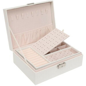 送料無料 アクセサリーケース ジュエリーボックス 宝石箱 小物入れ 2段 カギ付き 大容量 収納 整理 保管 四角形 スクエア フック 仕切り おしゃれ 可愛い シンプル レザー調 無地 イヤリング