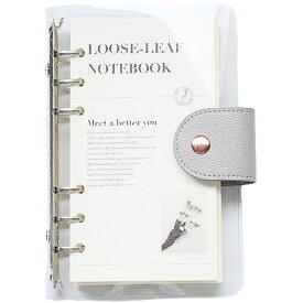 送料無料 ルーズリーフ A6サイズ 6穴 クリアバインダー ホルダー DIY手帳 取り外し可 レザー調ベルト スナップボタン ノートブック メモ帳 ステーショナリー 文房具 学校 授業 学生 学習