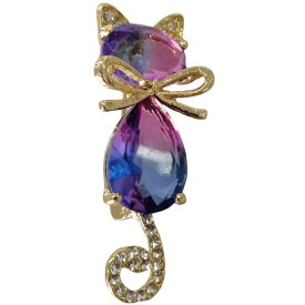 送料無料 ブローチ レディース アクセサリー コサージュ ピンバッジ ストーン 猫モチーフ ネコ 子猫 キラキラ 可愛い ギフト