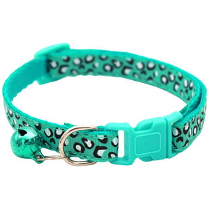 送料無料 首輪 カラー 犬 猫 ペット用品 ペットグッズ 単品 ワンタッチバックル お散歩グッズ 鈴付き 小型犬 ヒョウ柄 レオパード柄 長さ調節可 かわいい おしゃれ キュート イヌ ネコ お散