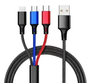  3in1 USBP[u [dP[u iPhone Android Type-C Micro USB 1.2m 3RlN^ [dR[h X}z g ^ubg