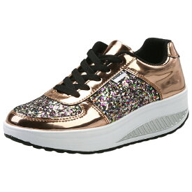 送料無料 スニーカー 紐靴 レディース 厚底 キラキラ ラメ シューズ くつ プラットフォーム レースアップ ローカット 美脚効果 華やか メタリック 輝き カジュアル デイリー お出かけ 普段使い ダンス スポーツ 女性用 婦人用