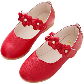 送料無料 フォーマルシューズ バレエシューズ パンプス キッズ 子供靴 女の子 ジュニア 花モチーフ ベルト ストラップ フェイクレザー おしゃれ かわいい 履きやすい 普段使い 結婚式 発表会 入園 入学 女児 黒 赤 ピンク ローズ 白