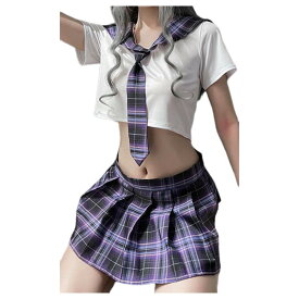 送料無料 コスプレ衣装 4点セット 制服風 トップス スカート ボウタイ ショーツ レディース セクシー ミニスカ ボトムス プリーツスカート チェック柄 ハロウィン 膝上丈 かわいい 学生服 ネクタイ 下着 半袖 イベント パーティ 変装 仮装 女子制服 女性 婦人
