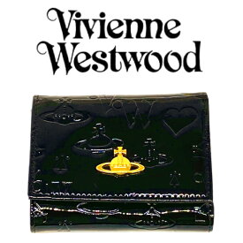 ヴィヴィアン ウエストウッド 三つ折り財布 エナメル ブラック　Vivienne Westwood 13VV110 サイズt(約)縦9cm×11cm×3cm レディース 　女性用　ブランド 新品 プレゼント　がま口　プレゼント袋付　ギャランティ—カード付　アウトレット品