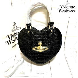 ［緊急入荷〕Vivienne Westwood ハート バッグ 　　ヴィヴィアンウエストウッド2way エナメル　クロコダイル柄　肩掛け紐付き　ブラックアウトレット品