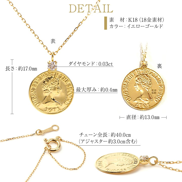 楽天市場】ネックレス コインネックレス コイン 18K K18 18金 金 