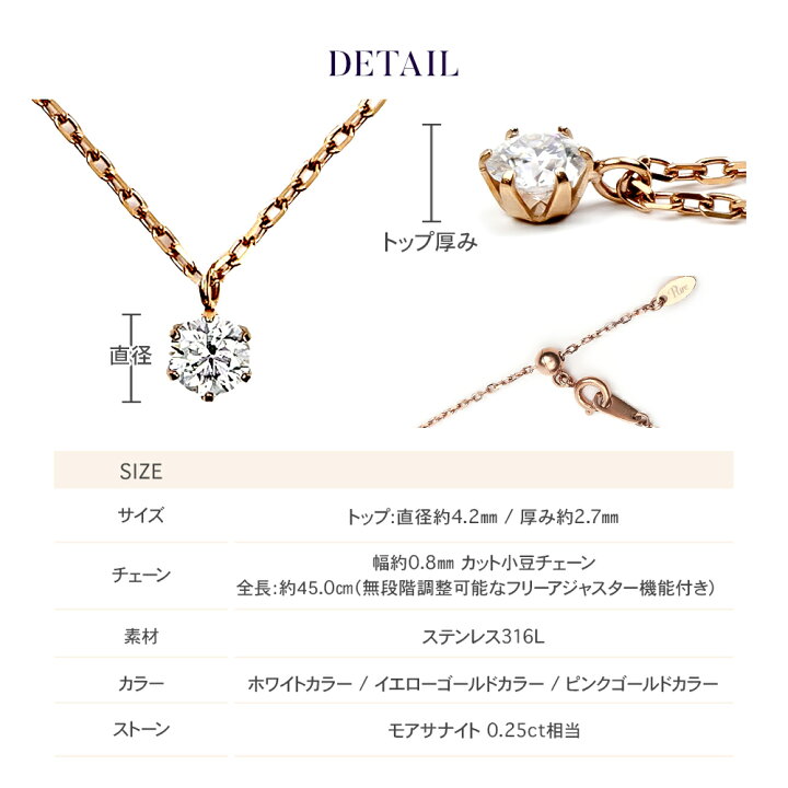 楽天市場】モアサナイト ネックレス レディース 一粒 ステンレス316L 