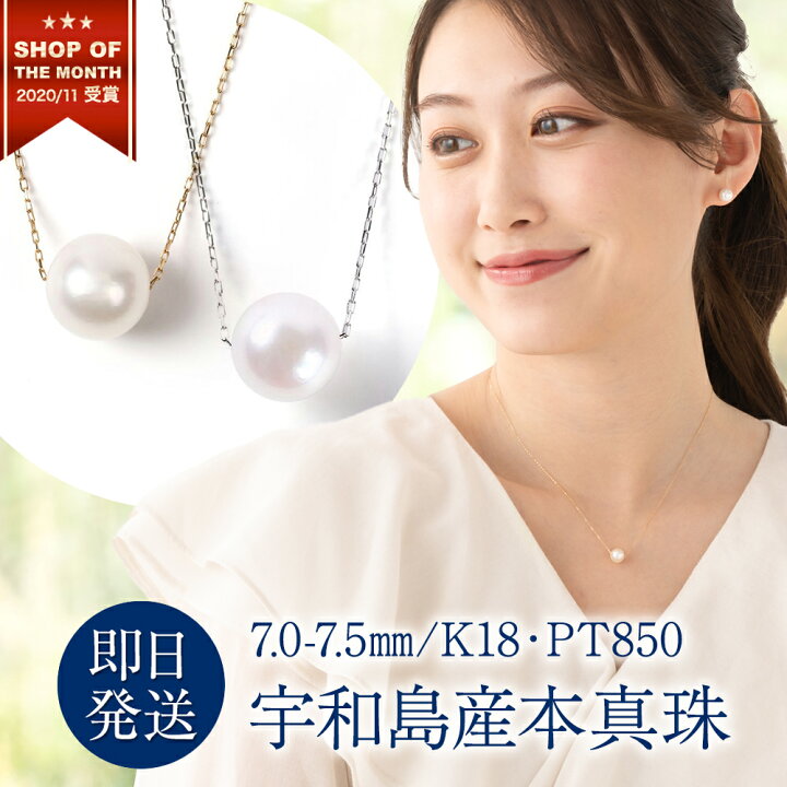楽天市場】パール ネックレス 一粒 K18 プラチナ 真珠 パールスルー 