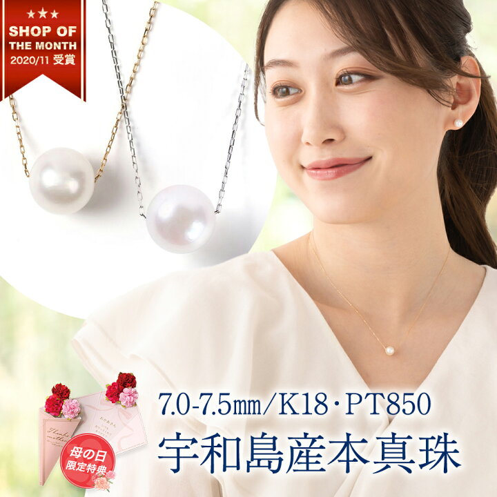 楽天市場】パール ネックレス 一粒 K18 プラチナ 真珠 パールスルー 