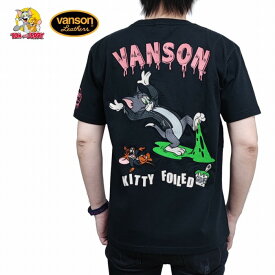 半袖Tシャツ 接着剤 スライム 革ジャン KITTY FOILED tjv-2427 VANSON×トム＆ジェリー アメカジ バイカー コラボ ハーレー 刺繍