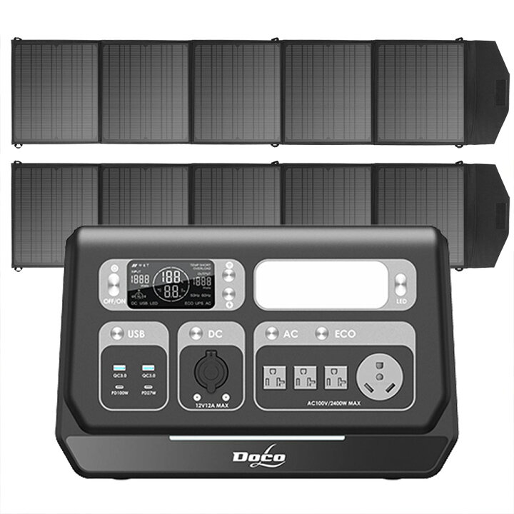 楽天市場】ポータブル電源+ソーラーパネル2枚セット 大容量 2400W 