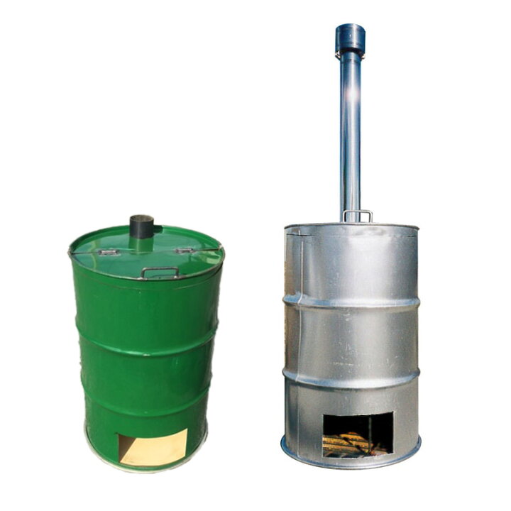 楽天市場】ドラム缶焼却炉 煙突付 カラー2色 シルバー グリーン 200L  