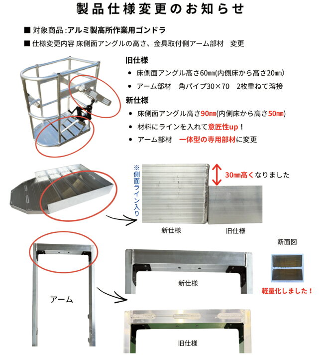 楽天市場】ゴンドラ 高所作業クレーン用 アルミ ゴンドラ 先丸小 