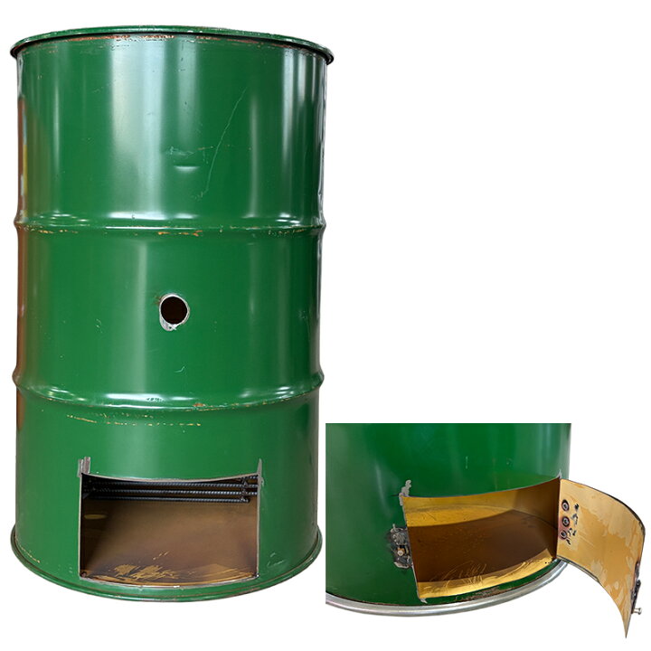 楽天市場】ドラム缶焼却炉オープンドラム 下小窓蝶番蓋付 200L カラー 