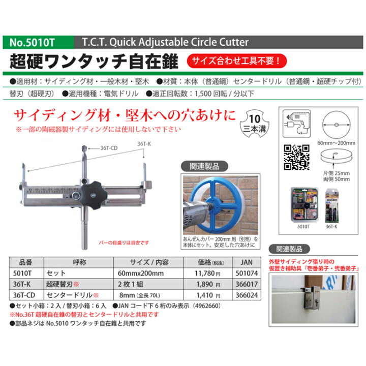 楽天市場】STAR-M No.5010T 超硬ワンタッチ 自在錐 セット 60×200mm 三本溝軸10mm サイディング材・堅木への配管・ダクト等の 穴あけに サイズ合わせ工具不要 三冨D : プラスワイズ建築店