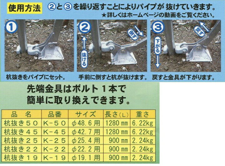 楽天市場】杭抜き 50 直径 48.6mm用 テコの原理で楽楽 単管 マルサ ア 