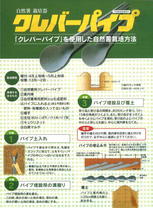 楽天市場】繰り返し使える 30本 クレバーパイプ 自然薯用 135cm 連作 